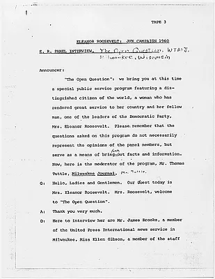 Interview with Eleanor Roosevelt on The Open Question on WTMJ in Milwaukee, Wisconsin