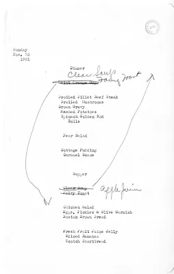 White House Dinner and Supper Menu