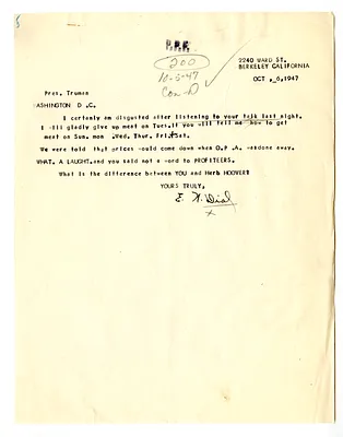 Letter from E. N. Dial to President Harry S. Truman