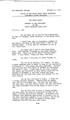 Remarks of the President at the South Carolina State Fair [Ford Speech or Statement]