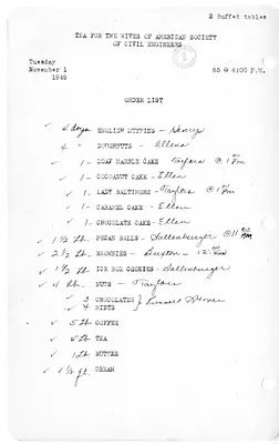 Shopping List for Tea for the Wives of American Society of Civil Engineers