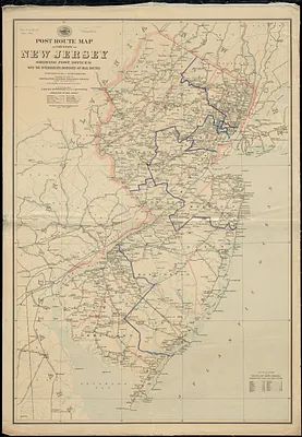 Post route map of the State of New Jersey showing post offices with the intermediate distances on mail routes in operation on the 1st of December, 1895