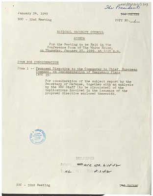 Agenda, Thirty-Second Meeting of the National Security Council