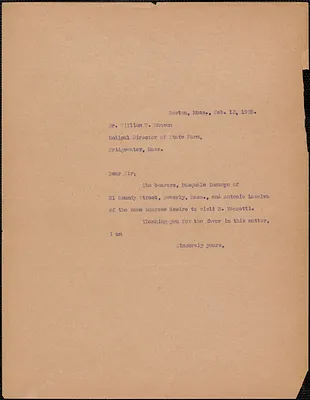 Sacco-Vanzetti Defense Committee typed letter (copy) to William T. Hanson, Boston, Mass., February 12, 1925