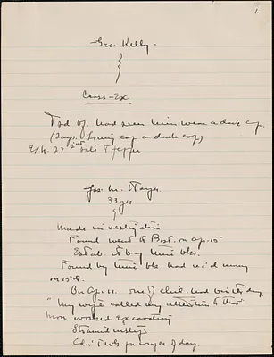 Handwritten notes from hearings concerning witness examinations