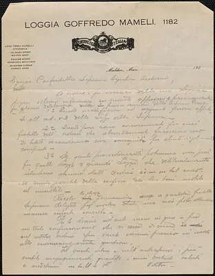 [Davide Moro] (Loggia Goddredo Mameli 1182) autograph letter signed, in Italian, Malden, Mass., [1920-1927]