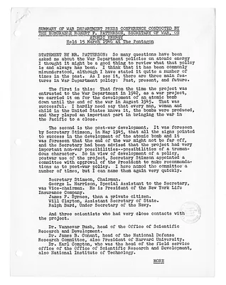 Summary of War Department Press Conference