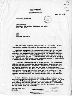 Memorandum of Conversation with Secretary of State Dean Acheson, Ambassador of India Binay Ranjan Sen, and T. Eliot Weil
