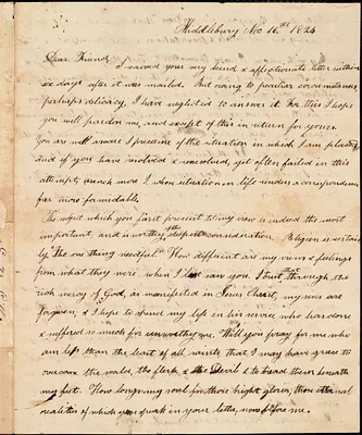 Letter from Elizabeth B. Gillet, Middlebury, to Amos Augustus Phelps, Nov 16th 1824