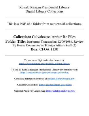 Iran/Arms Transaction: 12/09/1986, Review By House Committee on Foreign Affairs Staff (2)