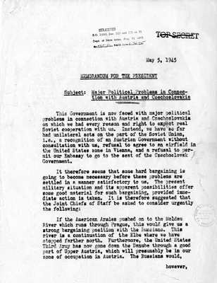 Memoranda from Acting Secretary of State Joseph Grew to President Harry S. Truman