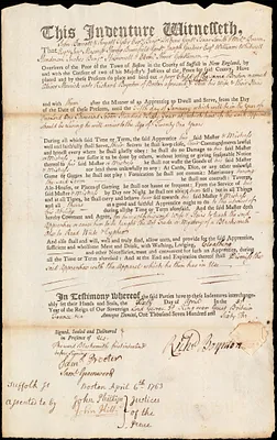 Oliver Merrick indentured to apprentice with Richard Boynton of Boston, 6 April 1763