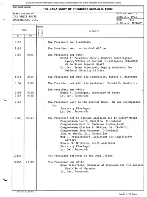 President Gerald R. Ford's Daily Diary, June 23, 1975
