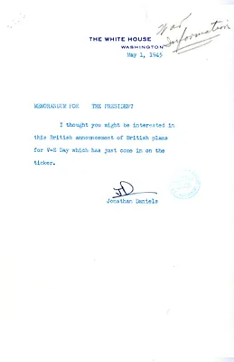 Memoradum to President Harry S. Truman from Jonathan Daniels with Attachment
