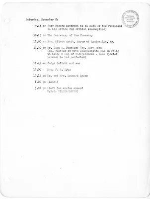 Daily Appointment Sheet for President Harry S. Truman