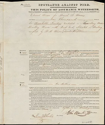 Insurance policy for Daniel L. Winsor for household furniture