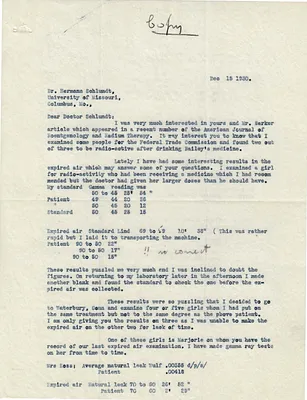Letters Sent to Dr. Herman Schlundt, December 15, 1930