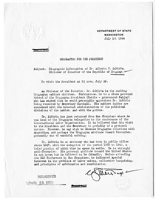 Memorandum from Secretary of State George Marshall to President Harry S. Truman