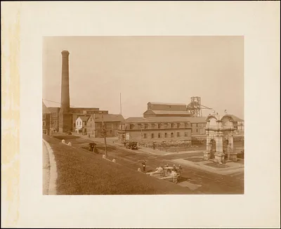 Plymouth waterfront, summer of 1920, from Cole's Hill looking east, including the monument designed by Hammatt Billings (1859) for Plymouth Rock