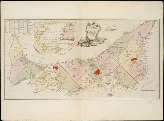 A plan of the island of St. John with the divisions of the counties, parishes, & the lots as granted by government, likewise the soundings round the coast and harbours