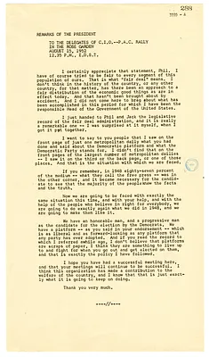 White House Press Release, Remarks of President Harry S. Truman