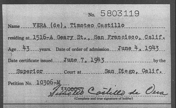 Vera De, Timoteo Castillo - 1943