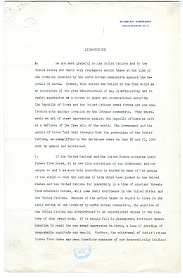 Aide-Memoire from John M. Chang, Korean Embassy, with Related Memorandum