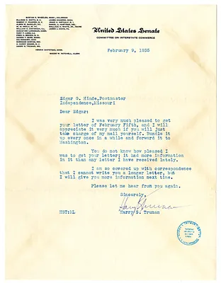 Letter from Harry S. Truman to Edgar Hinde