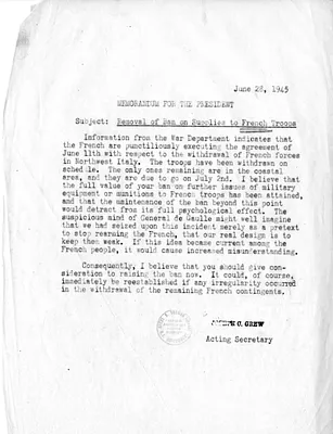 Memorandum from Acting Secretary of State Joseph Grew to President Harry S. Truman