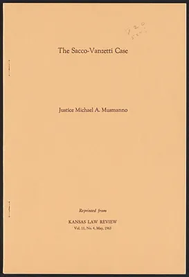 Herbert Brutus Ehrmann Papers, 1906-1970. Sacco-Vanzetti. Michael A. Musmanno. Box 13, Folder 15, Harvard Law School Library, Historical & Special Collections