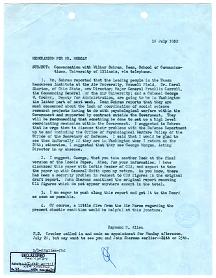 Memorandum from Raymond B. Allen to George Morgan