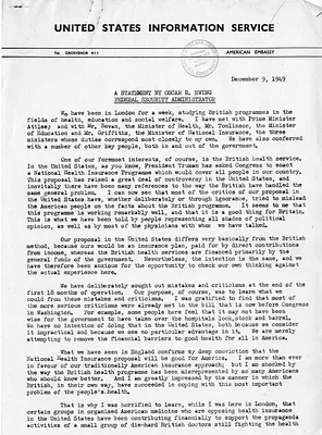 Press Release, United States Information Service, Statement by Federal Security Administrator Oscar Ewing