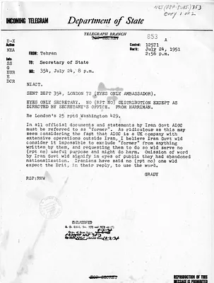 Telegram from Ambassador Henry Grady to Secretary of State Dean Acheson, Number 354