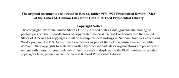 FY 1977 Presidential Review - SBA