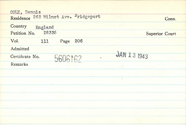 Fairfield County Superior Court and Fairfield County Court of Common Pleas, Index to Records of Naturalization, 1839-1955, Cole-Corazza