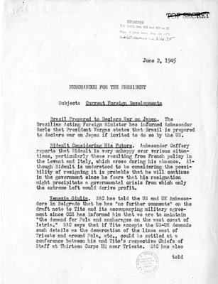 Memorandum from Acting Secretary of State Joseph Grew to President Harry S. Truman, Current Foreign Developments