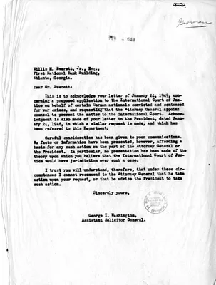Letter from George T. Washington to Willis E. Everett, Jr.