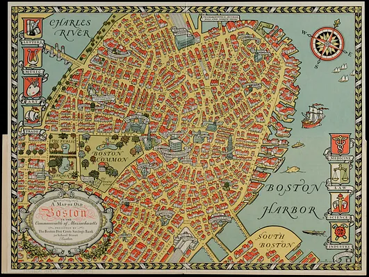 A map of old Boston in the Commonwealth of Massachusetts
