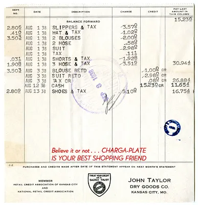 Bill from John Taylor Dry Goods Company