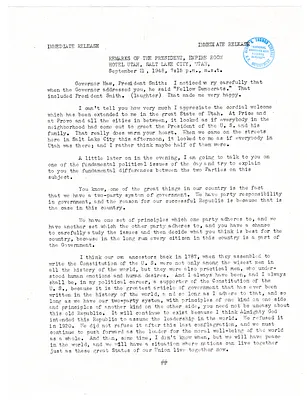 Press Release, Speech of President Harry S. Truman, Salt Lake City, Utah
