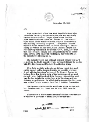 Memorandum of Telephone Conversation with Secretary of State Dean Acheson and Mrs. Ogden Reid of the New York Herald-Tribune
