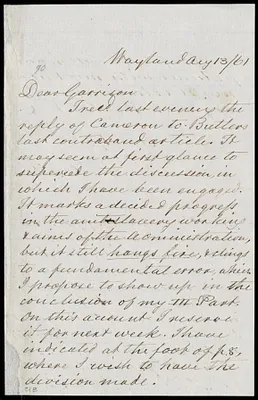 Letter from David Lee Child, Wayland, [Mass.], to William Lloyd Garrison, Aug. 13, [18]61