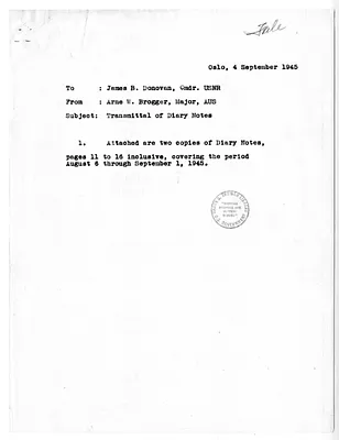 Memorandum from Major Arne Brogger to Commander James Donovan with Attachment