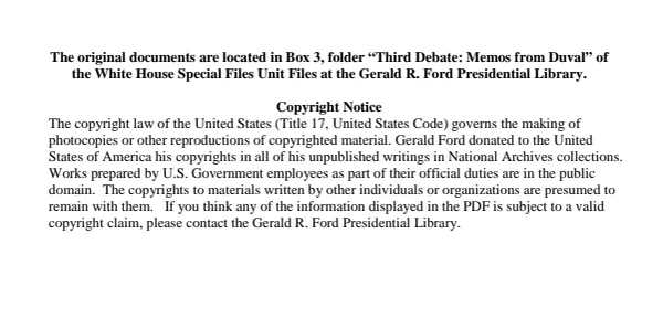 Third Debate: Memos from Duval