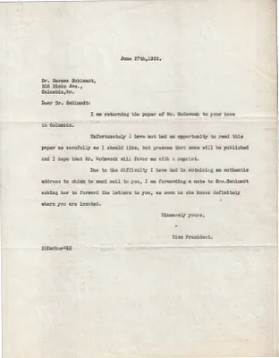 Letters Sent to Dr. Herman Schlundt, June 27, 1929