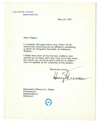 Letter from Harry S. Truman to Edgar Hinde