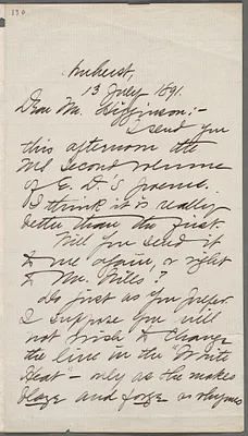 Mabel Loomis Todd, Amherst, Mass., autograph letter signed to Thomas Wentworth Higginson, 13 July 1891