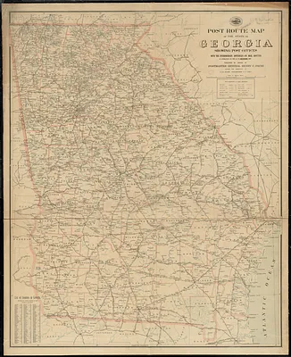 Post route map of the state of Georgia showing post offices with the intermediate distances on mail routes in operation on the 1st of December, 1903