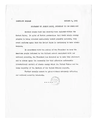 White House Press Release, Statement by Joseph Short, Secretary to the President