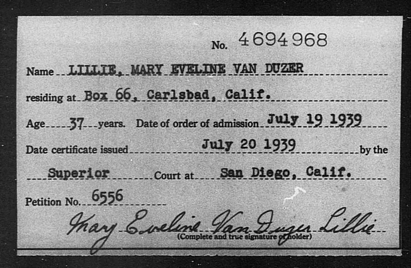 Lillie, Mary Eveline Van Duzer - 1939